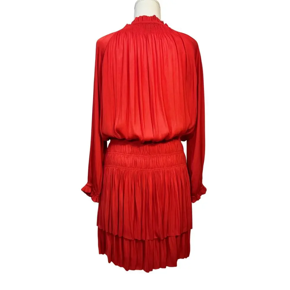 Anthropologie Poppy Mini Dress Red Smocked Medium Cottagecore Coquette Festival - Picture 3 of 16